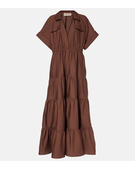Adriana Degreas Brown Tiered Cotton Shirt Dress