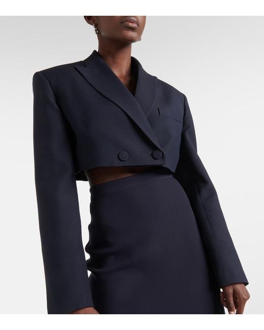 Valentino Blue Giacca Crepe Couture Cropped Blazer