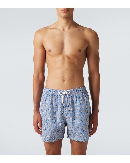 Fedeli Blue Madeira Printed Swim Trunks for men