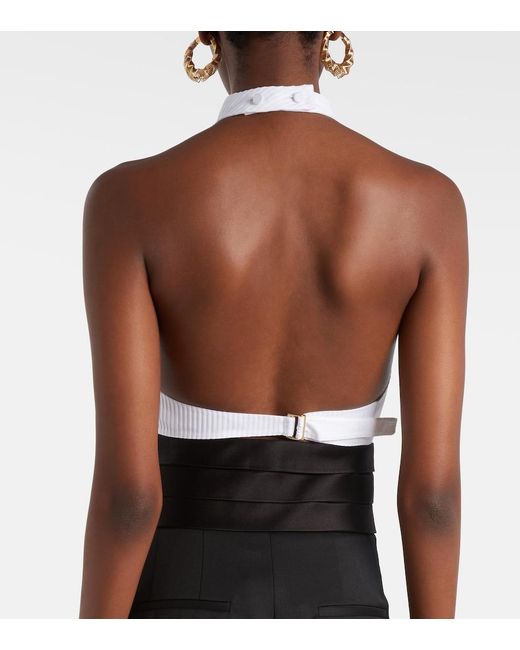 Alaïa White Ribbed Halterneck Cotton Top