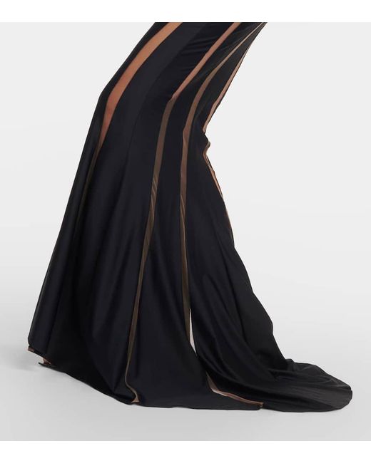 Mugler Black Paneled Tulle And Jersey Gown