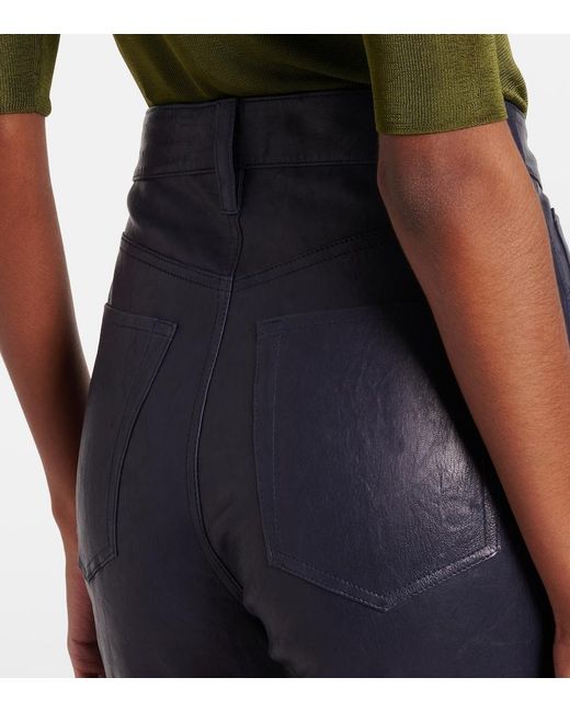 FRAME Blue Reboot Crop Leather Bootcut Pants