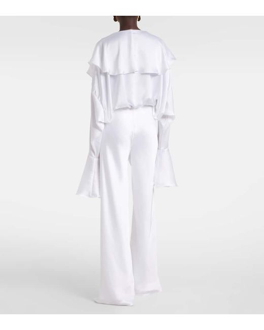 Pantalon Droit A Taille Haute En Satin Norma Kamali en coloris White