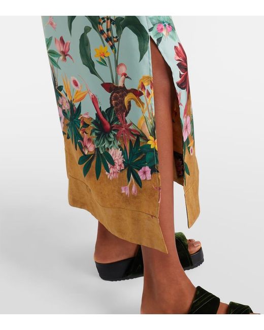 LaDoubleJ Green Midnight Floral Silk Wrap Dress