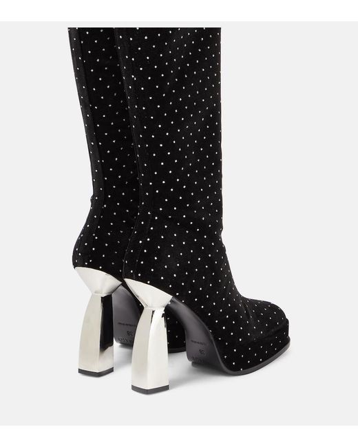 NODALETO Black Angel S Embellished Velvet Knee-High Boots