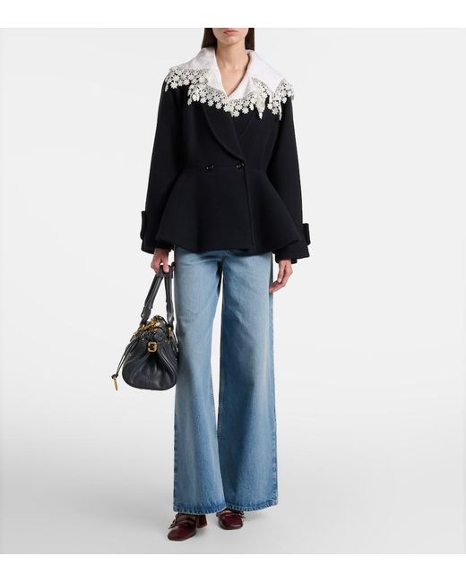 Chloé Black Peplum Wool-Blend Coat