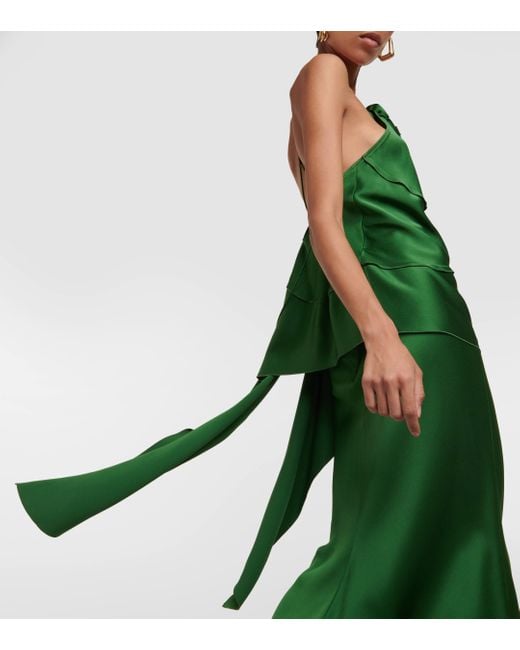 Victoria Beckham Green Floral-applique Draped Satin Top