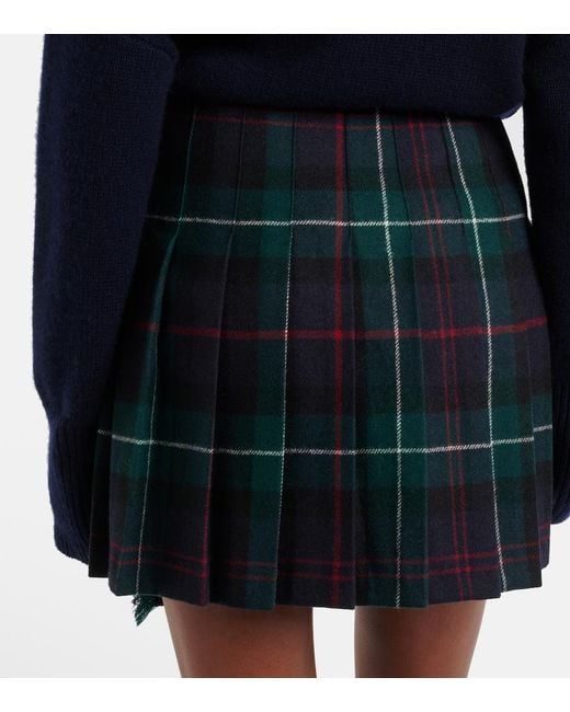 Polo Ralph Lauren Blue Plaid Pleated Wool Twill Wrap Skirt