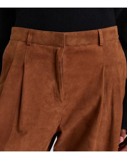 Arma Brown Dena Pleated Suede Wide-Leg Pants
