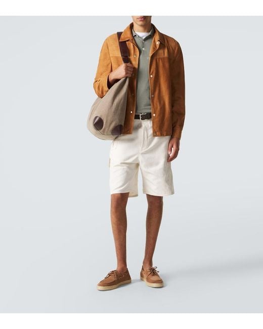 Brunello Cucinelli Brown Jute-Trimmed Suede Boat Shoes for men