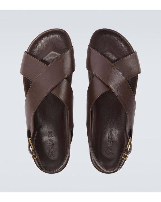 Saint Laurent Brown Helios Cassandre Leather Sandals for men