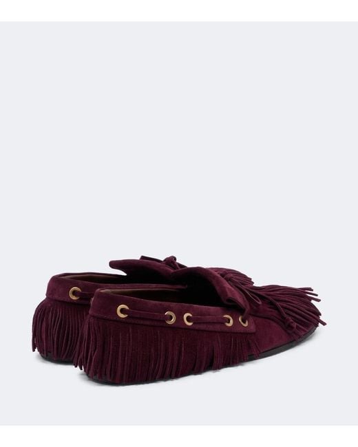 Etro Red Fringed Suede Boat Shoes