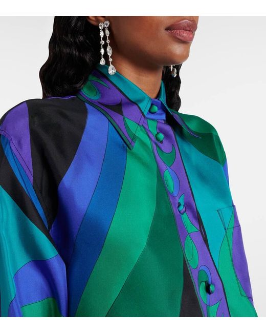 Emilio Pucci Blue Hemd Pesci Aus Seide