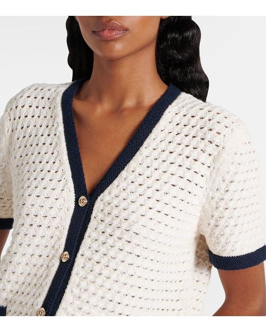 Gucci White Cardigan Aus Feiner, Gehäkelter Baumwolle, Größe