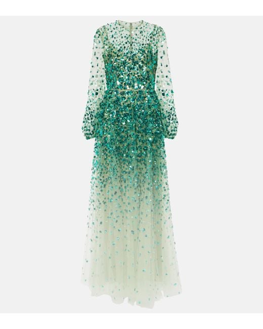 Valentino Green Embellished Tulle Gown