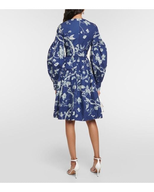Erdem Blue Floral-print Tiered-hem Cotton-poplin Mini Dress