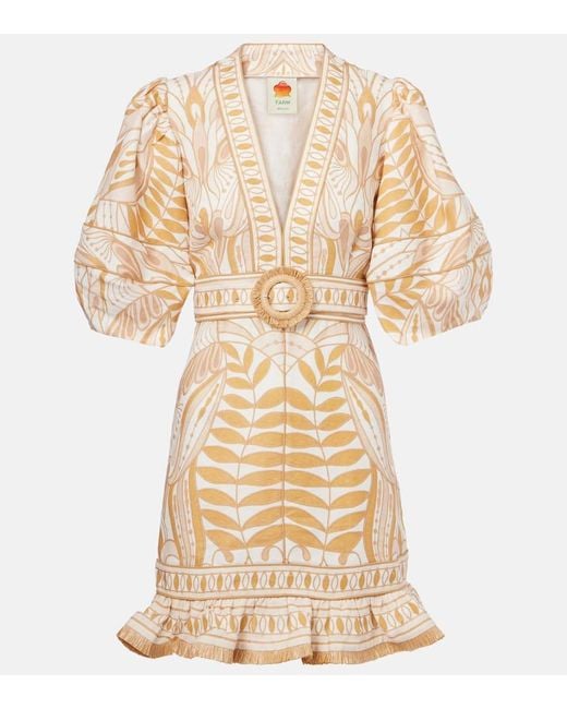 Farm Rio Natural Bedrucktes Minikleid Aus Leinen