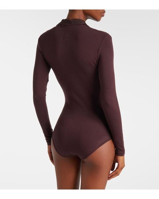 Magda Butrym Purple Embroidered Cotton-Blend Bodysuit