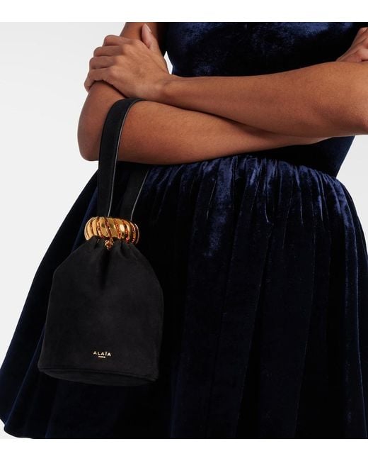 Alaïa Black Motion Mini Embellished Suede Top-Handle Bag