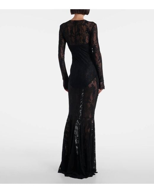 Norma Kamali Black Ruched Lace Gown