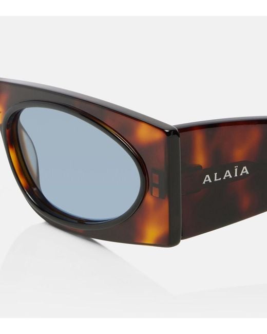 Alaïa Blue Logo Lettering Cat-Eye Sunglasses