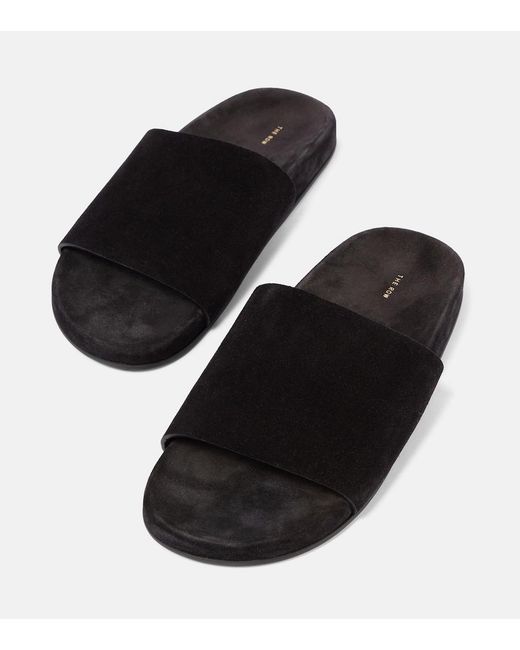 The Row Black Hugh Suede Slides