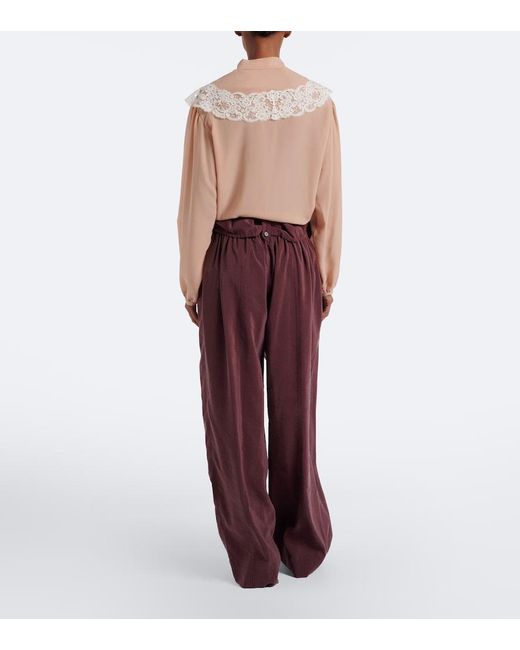 Chloé Purple Silk-Blend Poplin Wide-Leg Pants