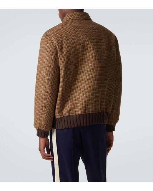 Valentino Brown Houndstooth Virgin Wool Bomber Jacket for men