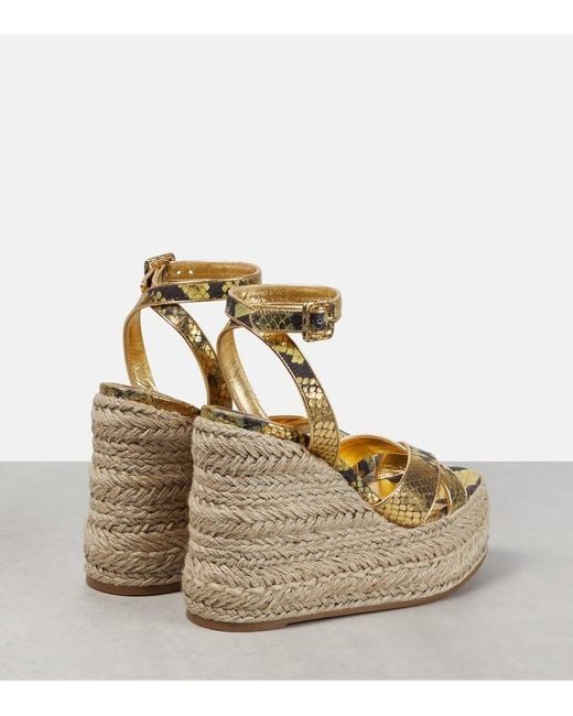 Christian Louboutin Metallic Mariza Snake-Print Leather Espadrille Wedges