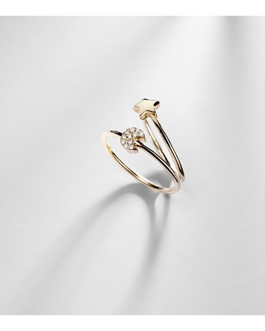 Roxanne First White Mini Moon And Star Set Of 14Kt Rings With Diamonds