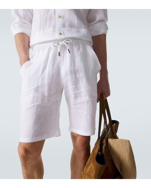 Kiton White Linen Shorts for men