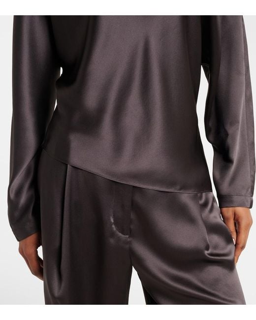 The Sei Black One-Shoulder Silk Satin Top