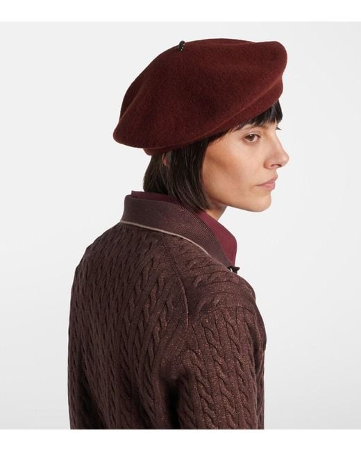 Brunello Cucinelli Red Monili Wool Beret