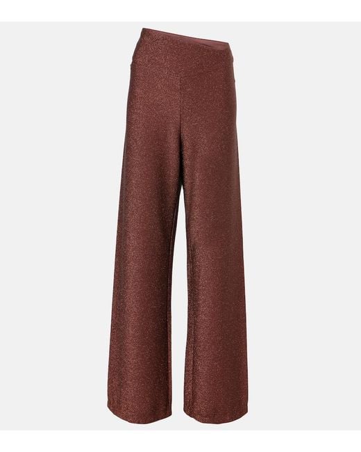 Johanna Ortiz Red Lame High-Rise Wide-Leg Pants