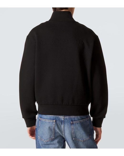 Givenchy Black Herringbone Cotton-Blend Zip-Up Sweater for men