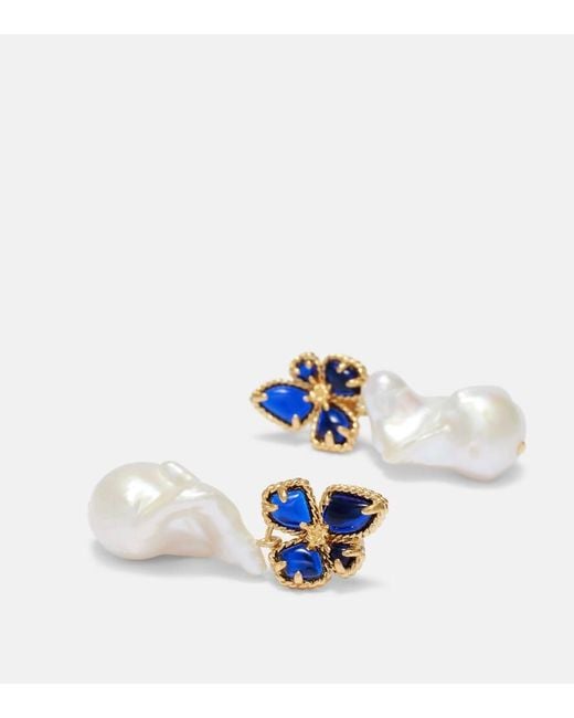 Zimmermann Blue Bloom Baroque Pearl Drop Earrings