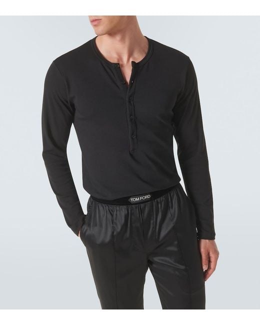 Tom Ford Black Cotton-Blend Henley Shirt for men