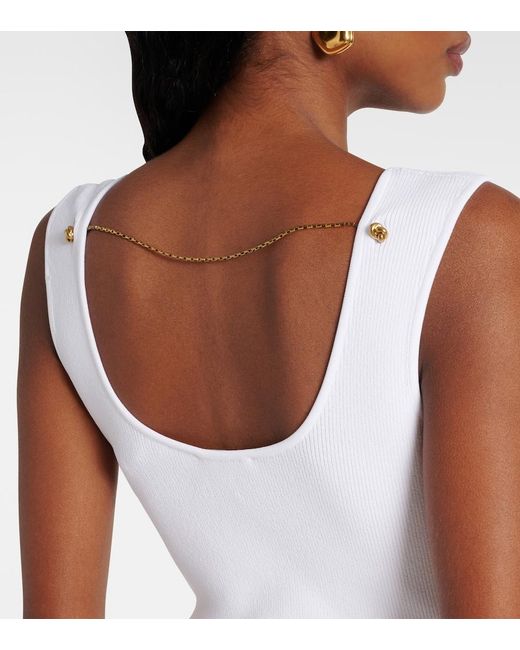 Bottega Veneta White Chain-Detail Ribbed-Knit Midi Dress