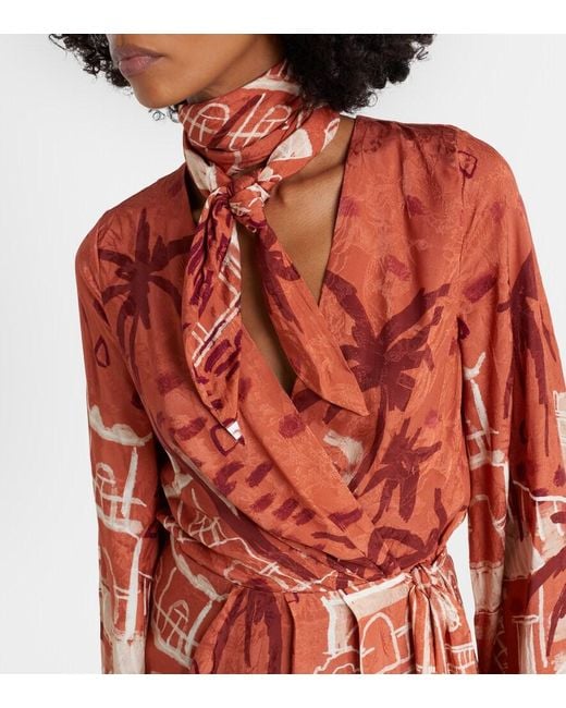 Johanna Ortiz Red Jacquard Midi Dress