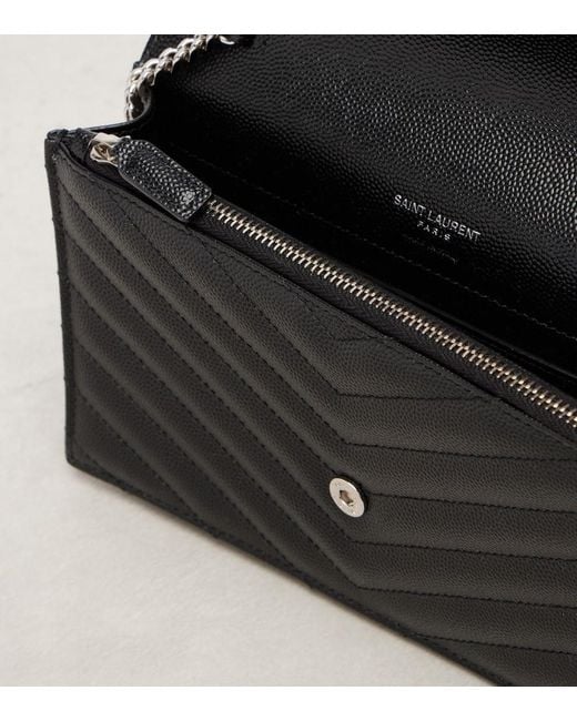 Saint Laurent Black Cassandre Envelope Small Leather Wallet On Chain