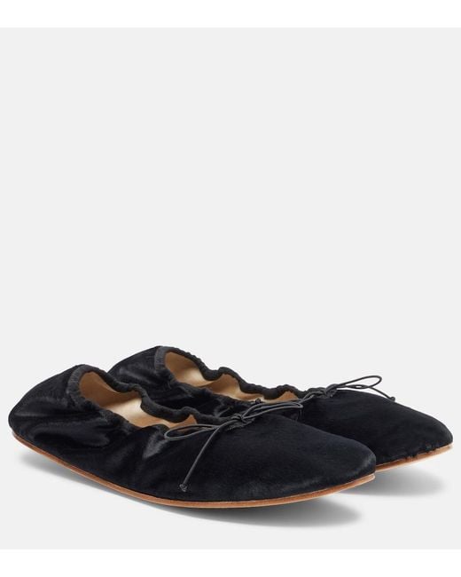 The Row Black Round Velvet Ballet Flats