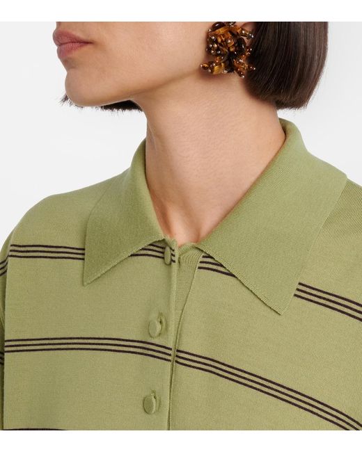 Dries Van Noten Green Striped Wool Polo Sweater