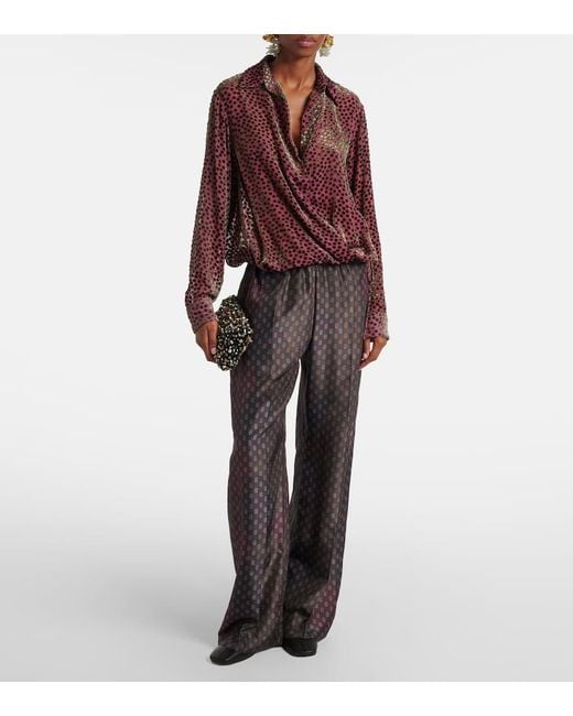 Dries Van Noten Red Cedal Polka-Dot Draped Wrap Top