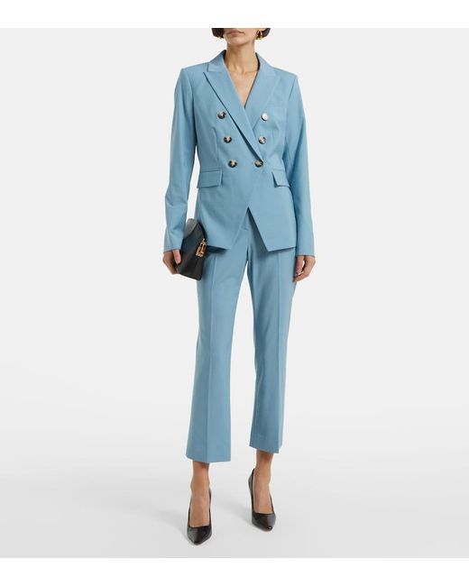 Veronica Beard Blue Arte Cropped Wool-Blend Slim Pants