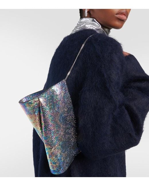 Christian Louboutin Blue Loubitwist Snake-Effect Leather Clutch