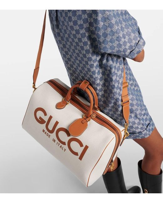 Borsa da viaggio Large in canvas con logo di Gucci in Natural
