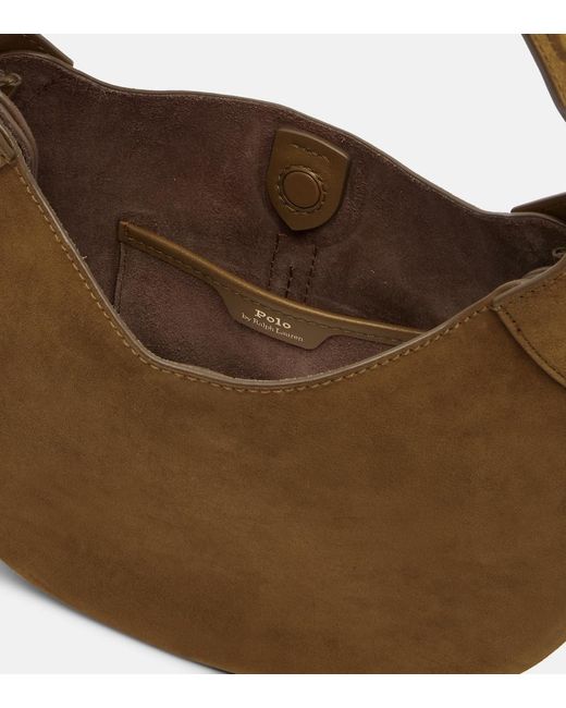 Polo Ralph Lauren Brown Polo Id Small Suede Shoulder Bag