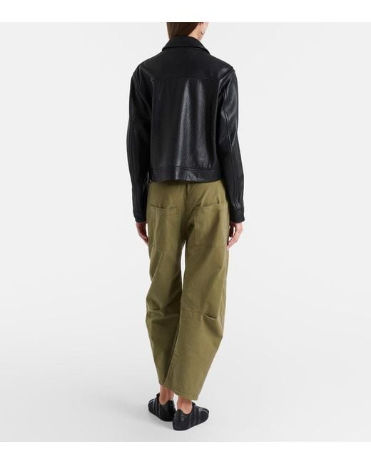 Nili Lotan Green Shon Cotton Twill Barrel-Leg Pants