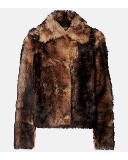 Yves Salomon Brown Cropped Shearling Jacket