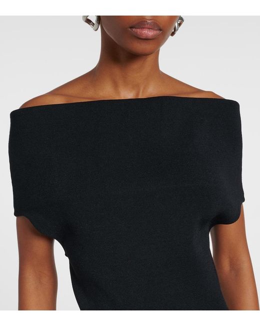 Totême Black Knitted Off-Shoulder Midi Dress